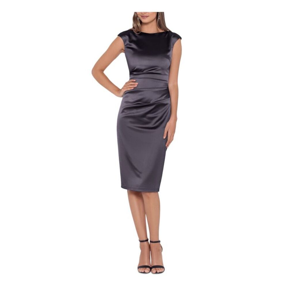 BETSY & ADAM Womens Gray Back Lined Cap Sleeve Knee Length Sheath Dress 6
